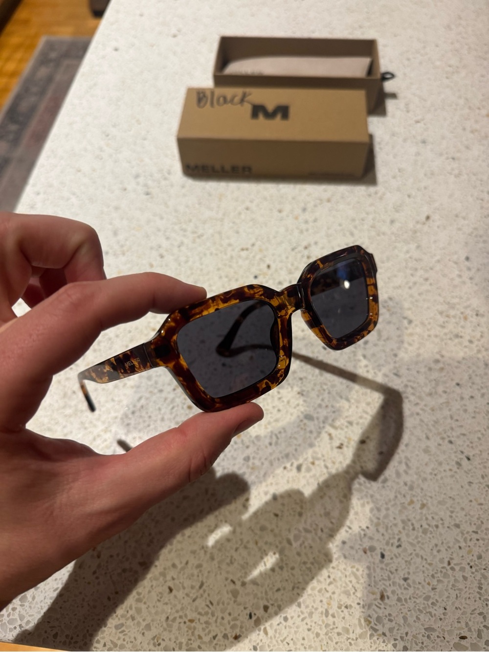 MELLER Tortoiseshell Square Frame Sunglasses w/ Black Lenses